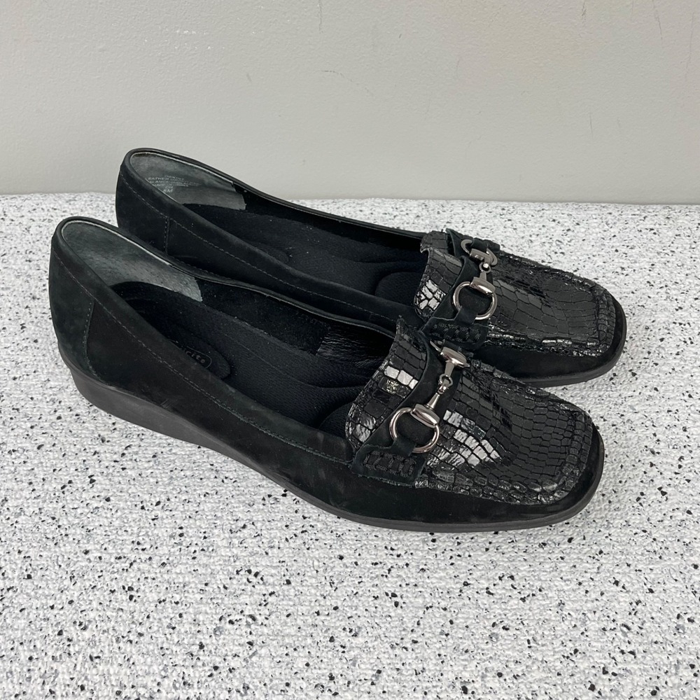 Easy Spirit Horsebit Loafers Womens 8M Black Croc Embossed Shoes